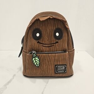 Marvel Brown Groot Mini Backpack with Green Leaf Zipper Pull